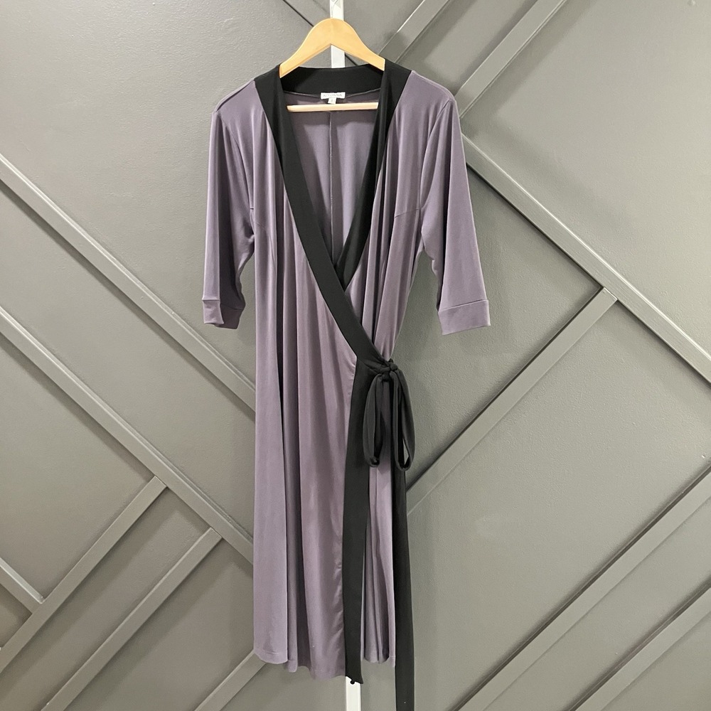 Kiyonna Womens Size 10 Gray Black Colorblock Wrap Midi Dress 3/4 Sleeve